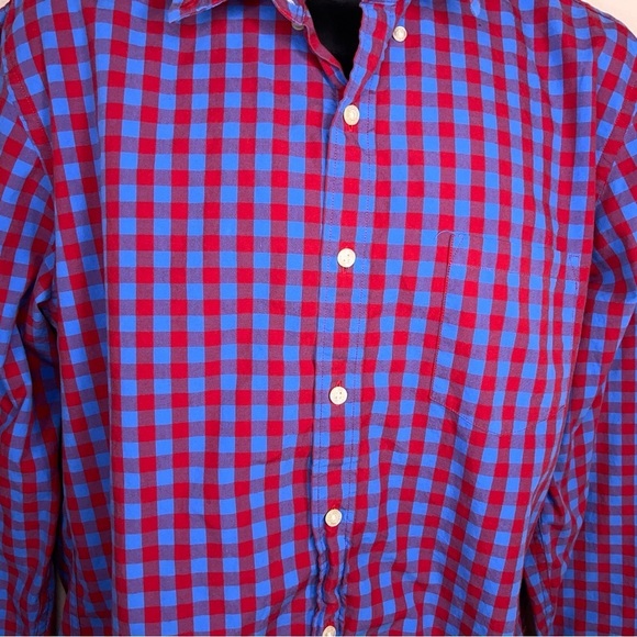 Large J Crew Mens Plaid Shirt Blue Red Cotton Button Front Long Sleeve Preppy - Picture 7 of 13